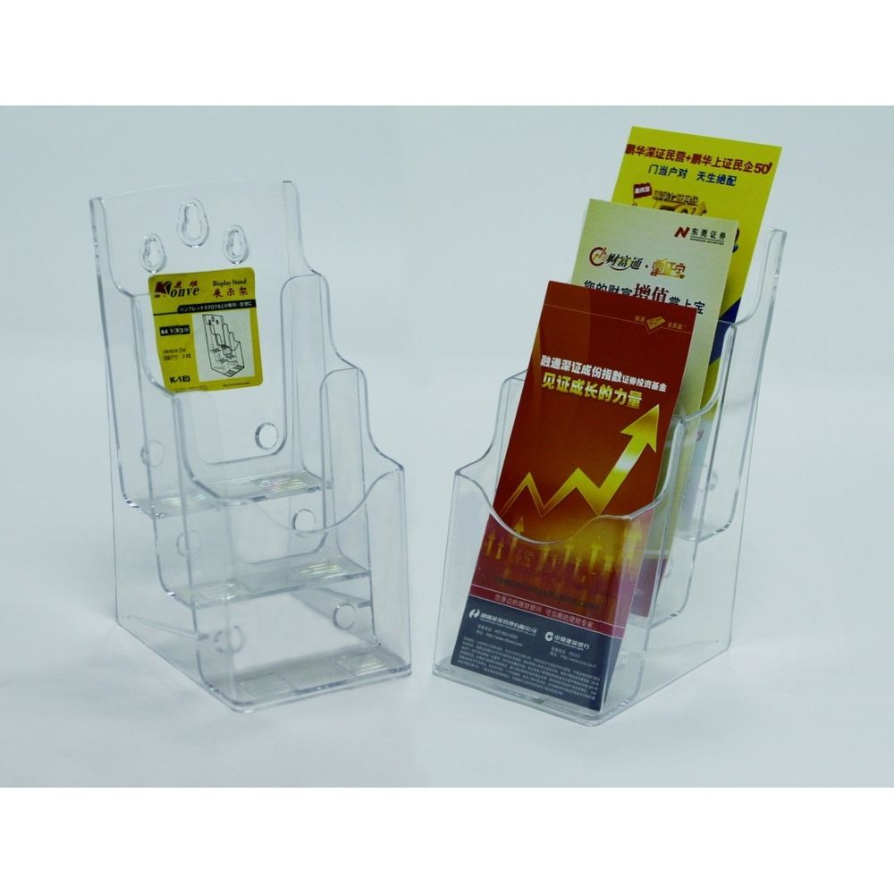Display plastic pentru brosuri, de birou/perete, 3 x 1/3A4, KEJEA - transparent_1