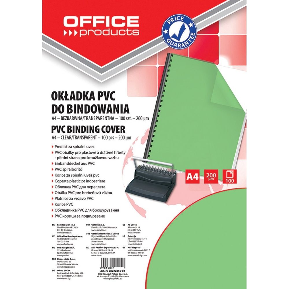 Coperta plastic PVC, 200 microni, A4, 100/top Office Products - verde transparent_1