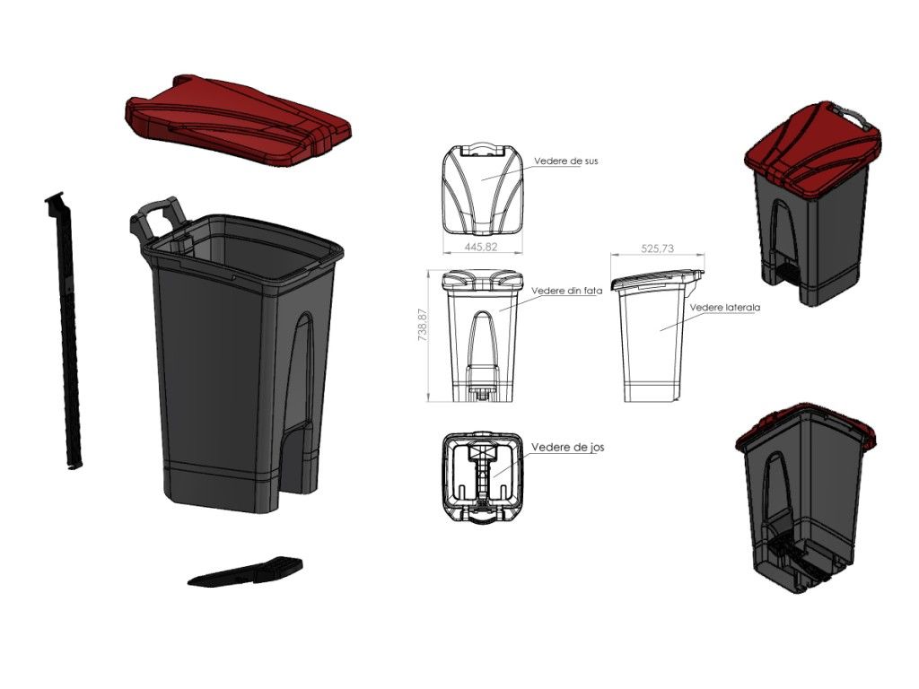 Coș de gunoi reciclare selectivă cu pedală 70 L..._2