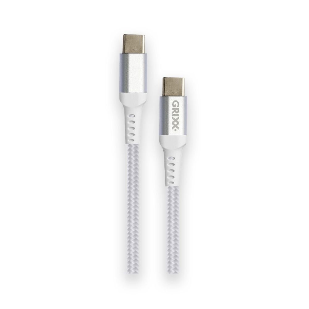 Cablu date GRIXX - USB-C to USB-C, impletit, lungime 2m - alb_1